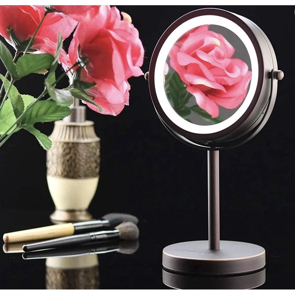7 Inch LED Makeup Mirror 10X Magnification Lighted Vanity Antique Bronze New